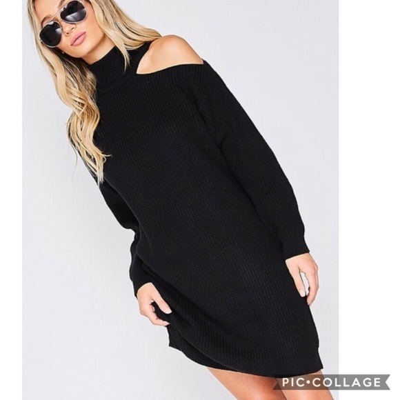 1 Left! Black Long Sweater w/Bare Shoulder - Picture 6 of 7
